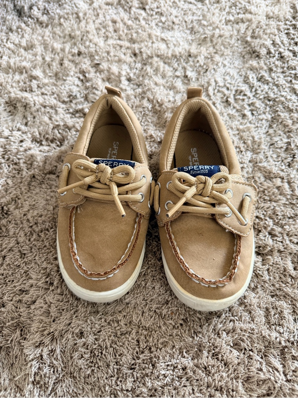 Sperry Kids Tan Slip-On Moccasins with Lace Accent